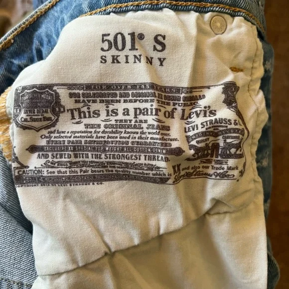 Levi’s 501 Skinny Light Wash Jeans 25W L28 - Picture 5 of 6